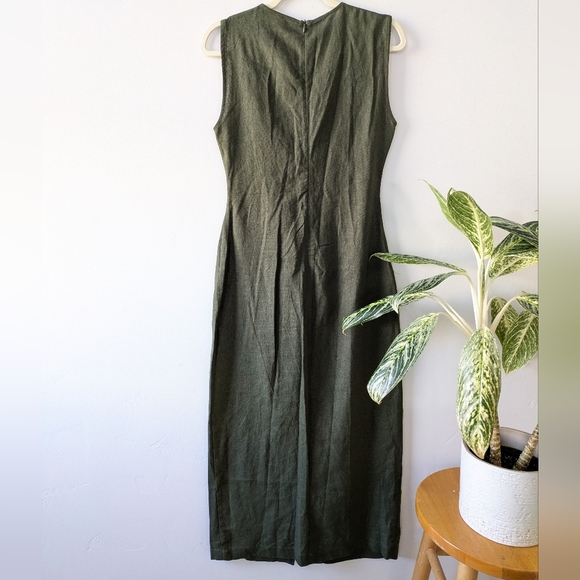 NEW Zara Linen Olive Green Sleeveless Midi Dress - Picture 6 of 9